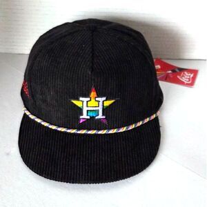 Houston Astros x Coca-Cola Pride Adjustable Baseball Hat Cap NWT Black Corduroy